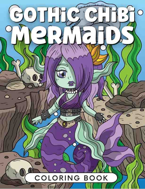 gothic chibi mermaids coloring book printable digital download