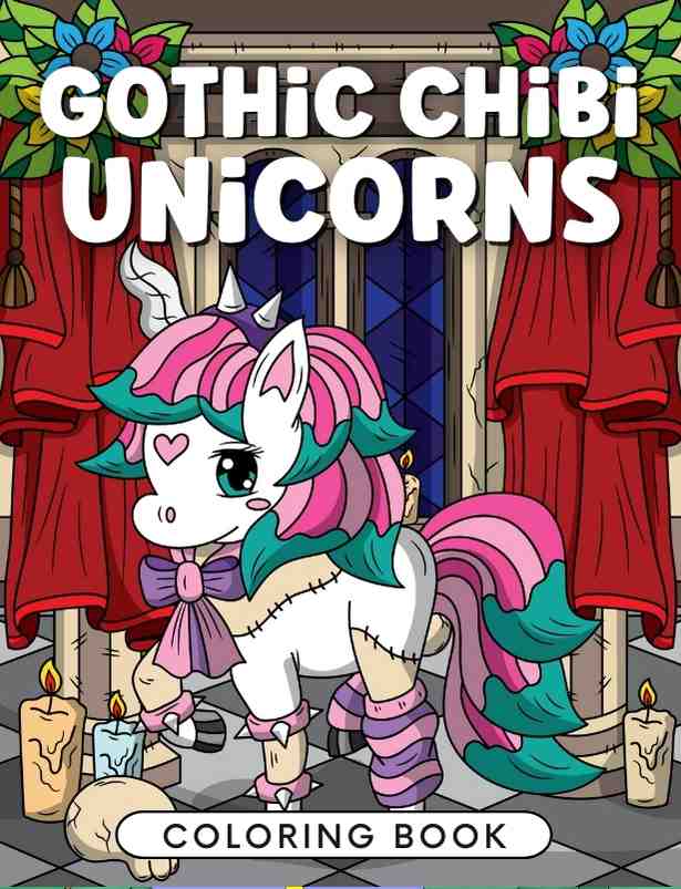 gothic chibi unicorns coloring book printable digital download