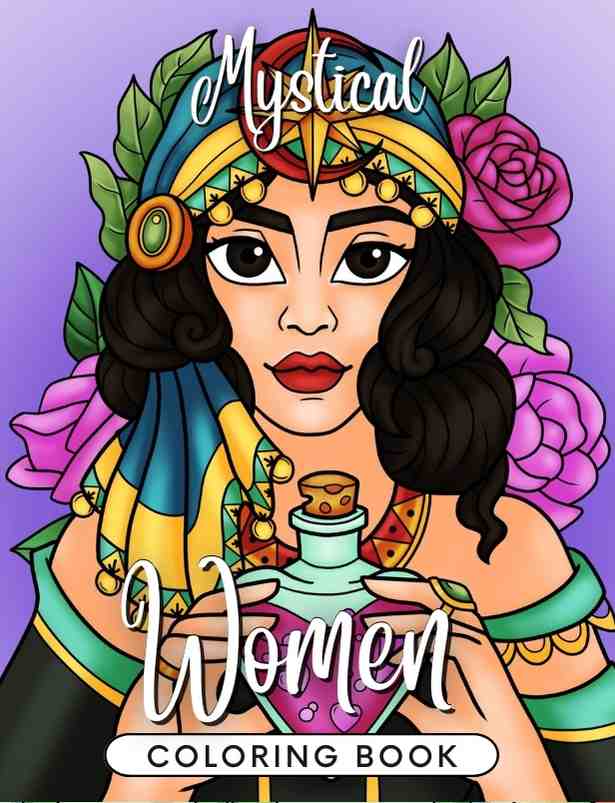 mystical women fantasy coloring book for adults printable digital download