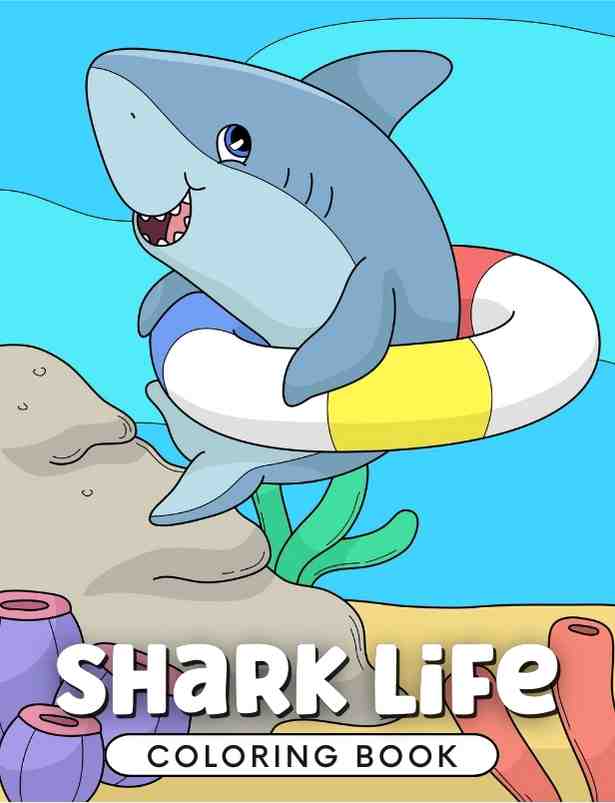 cute and friendly shark coloring book for kids printable digital download