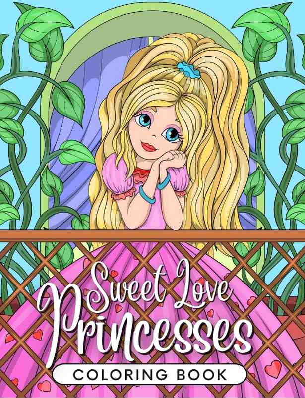 sweet love valentine princesses coloring book printable digital download